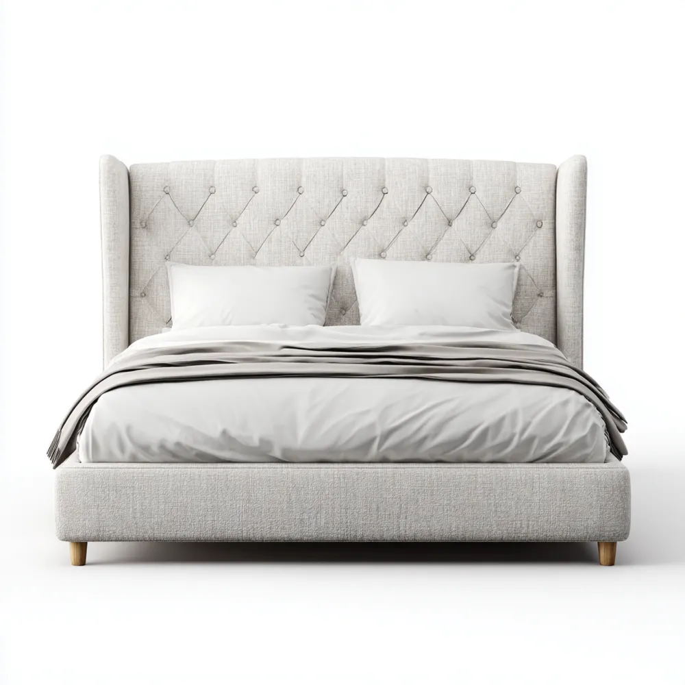 Cama de matrimonio tapizada en tela 200x160x125 cm – Gris Claro – Diseño contemporáneo-Delylahaus