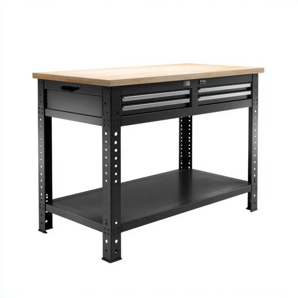 Banco de Trabajo Madera y Acero 120x60x90 cm - Negro - Diseño Industrial-Delylahaus