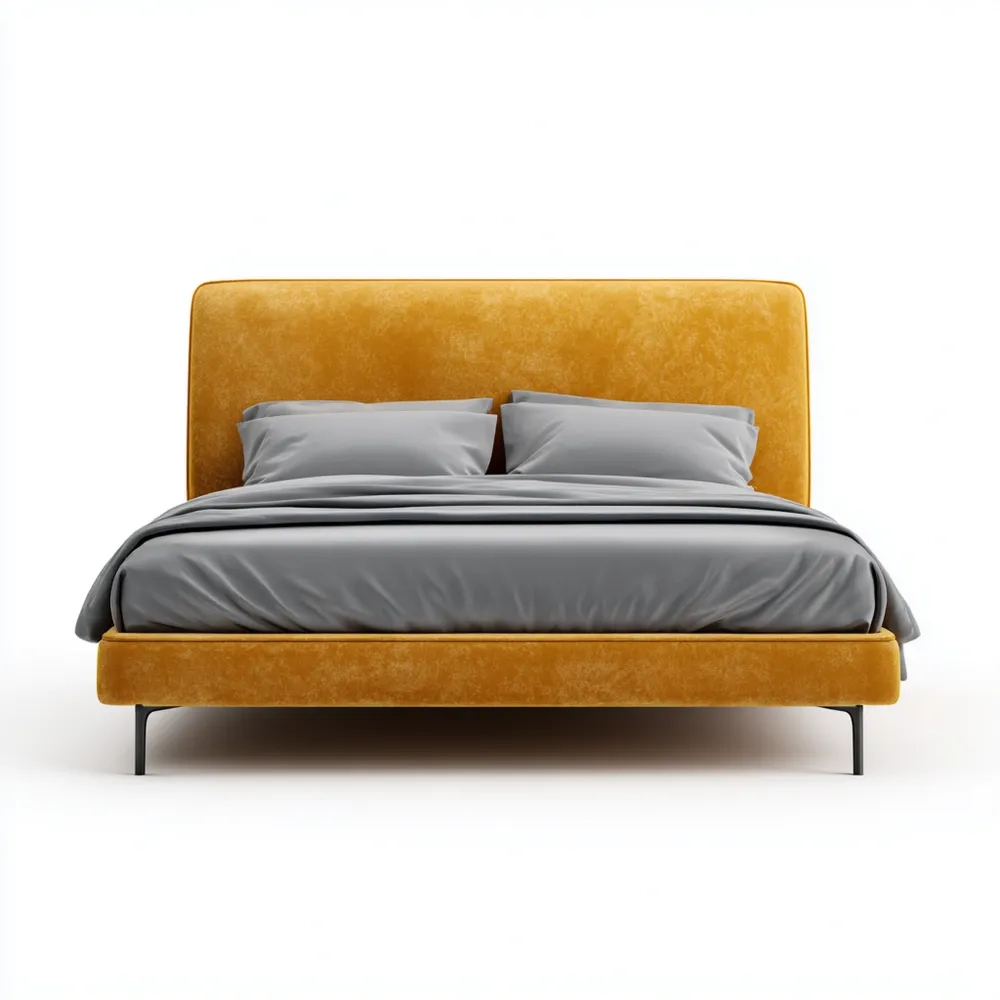 Cama Doble Tapizada Terciopelo Amarillo 160x200x100 cm - Diseño Moderno-Delylahaus
