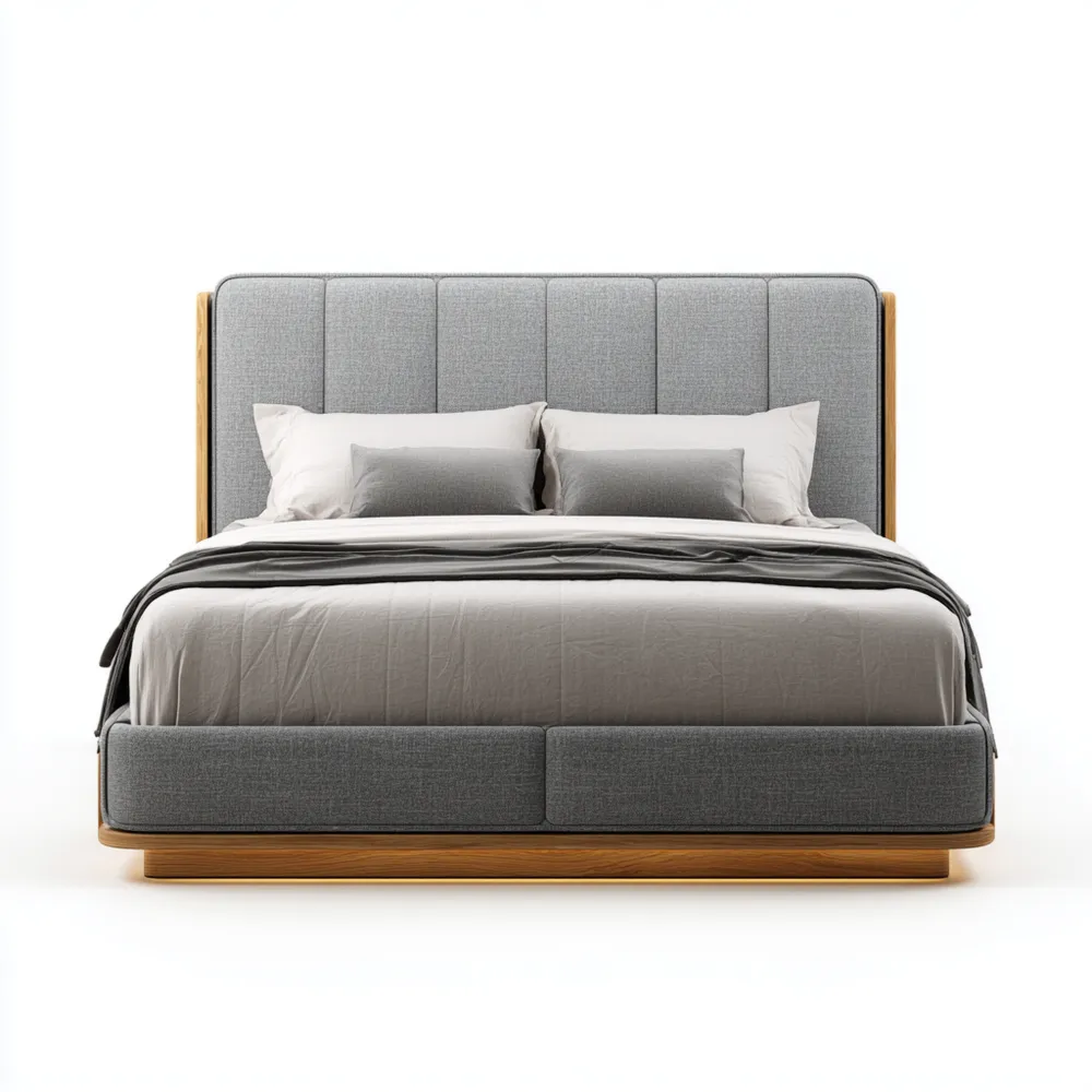 Cama Doble Tapizada Tela Madera 200x150x120 cm – Gris – Diseño Contemporáneo-Delylahaus