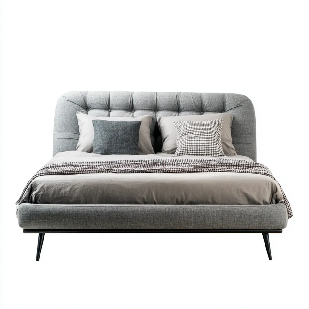 Cama Doble Tapizada Tela 200x160x100 cm - Gris - Diseño Moderno-Delylahaus