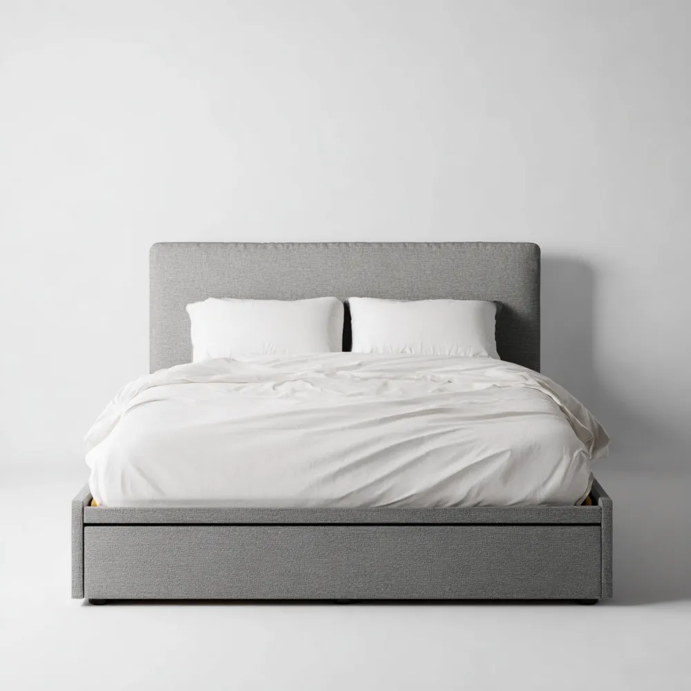 Cama Doble Tapizada con Almacenamiento 140x200x120 cm – Gris Claro – Diseño Contemporáneo-Delylahaus