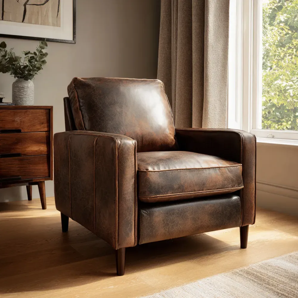 Sillón de Cuero 85x90x95 cm - Marrón - Clásico-Delylahaus