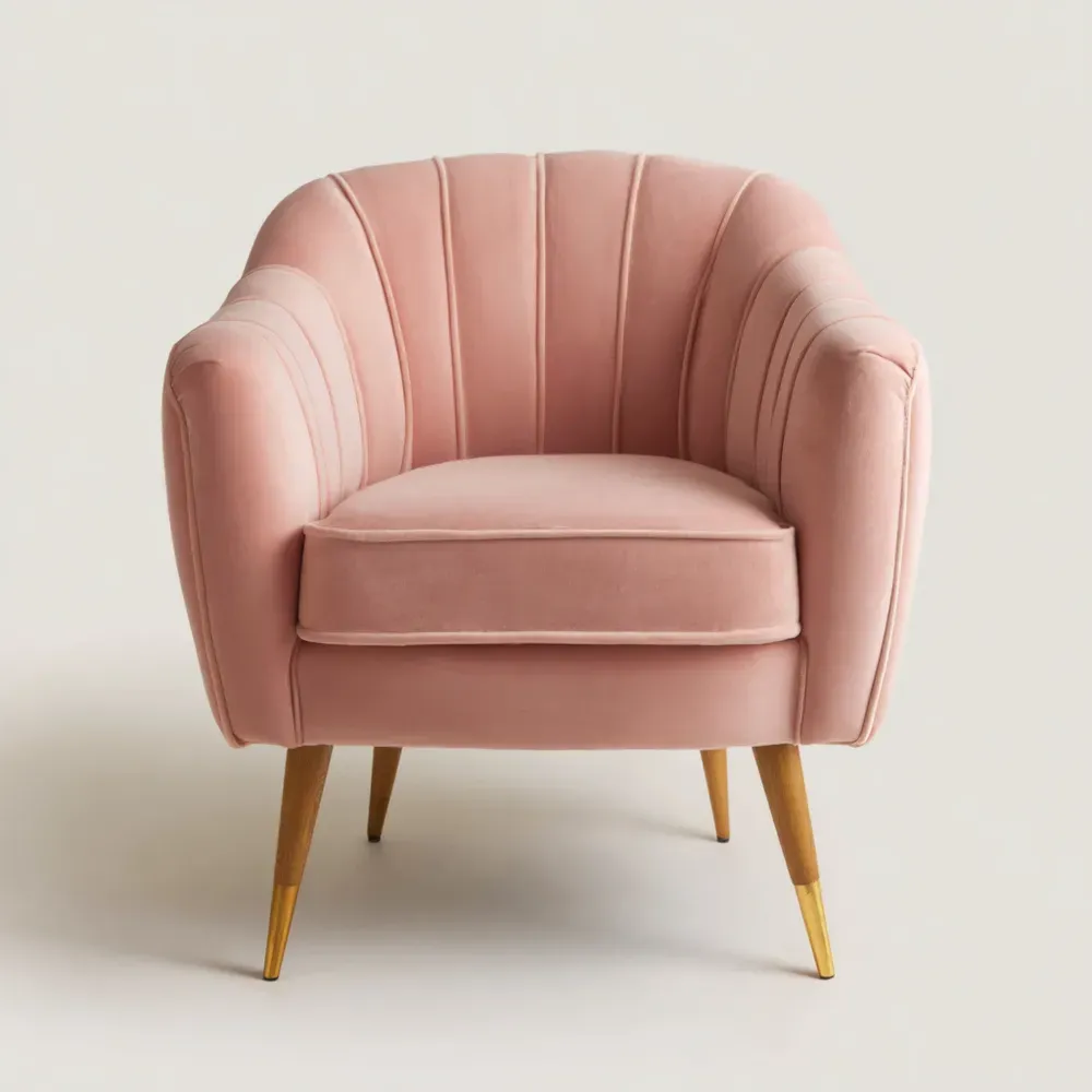 Sillón tapizado terciopelo 70x75x80 cm - Rosa Pastel - Diseño Moderno-Delylahaus