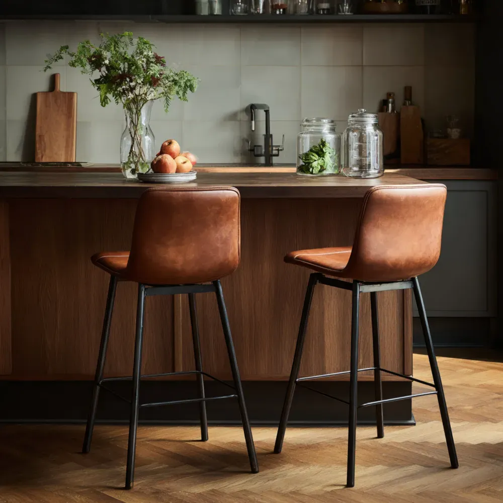 Taburetes de Bar Cuero Sintético 110x45x50 cm - Marrón - Estilo Industrial-Delylahaus