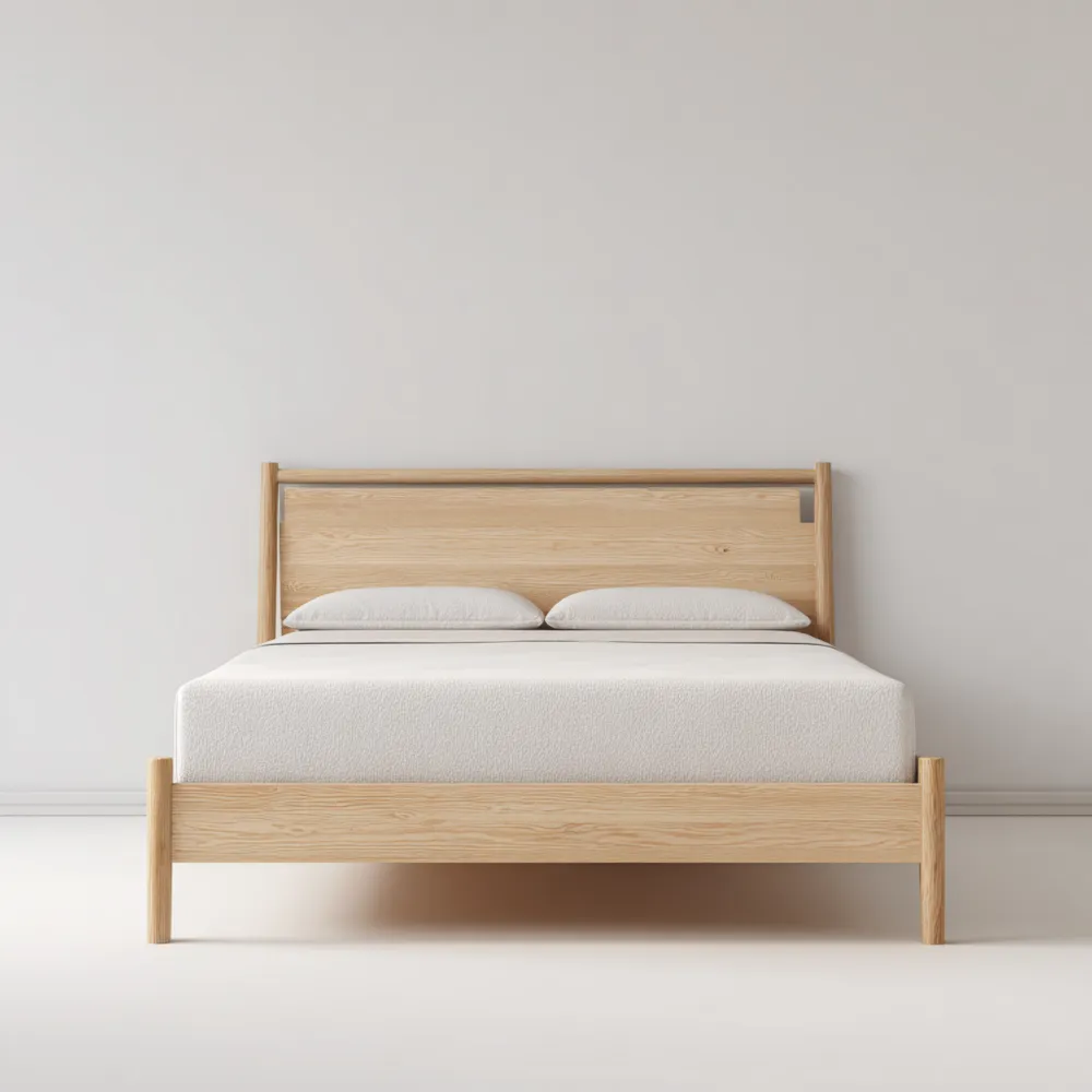 Cama Doble Madera Maciza 200x160x90 cm - Natural - Diseño Minimalista-Delylahaus