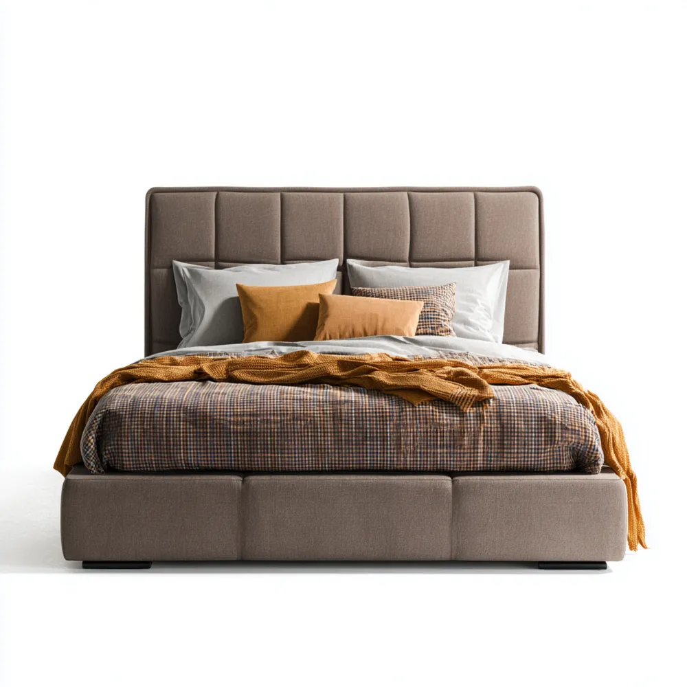 Cama Doble Tapizada 150x200x120 cm - Marrón - Diseño Moderno-Delylahaus