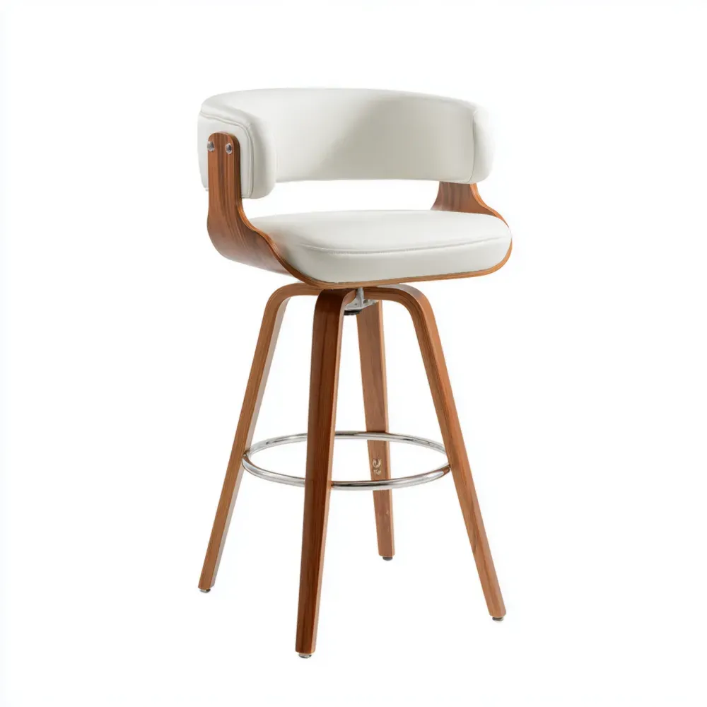 Taburete de Bar de Madera y Cuero Sintético 60x60x100 cm - Blanco-Delylahaus