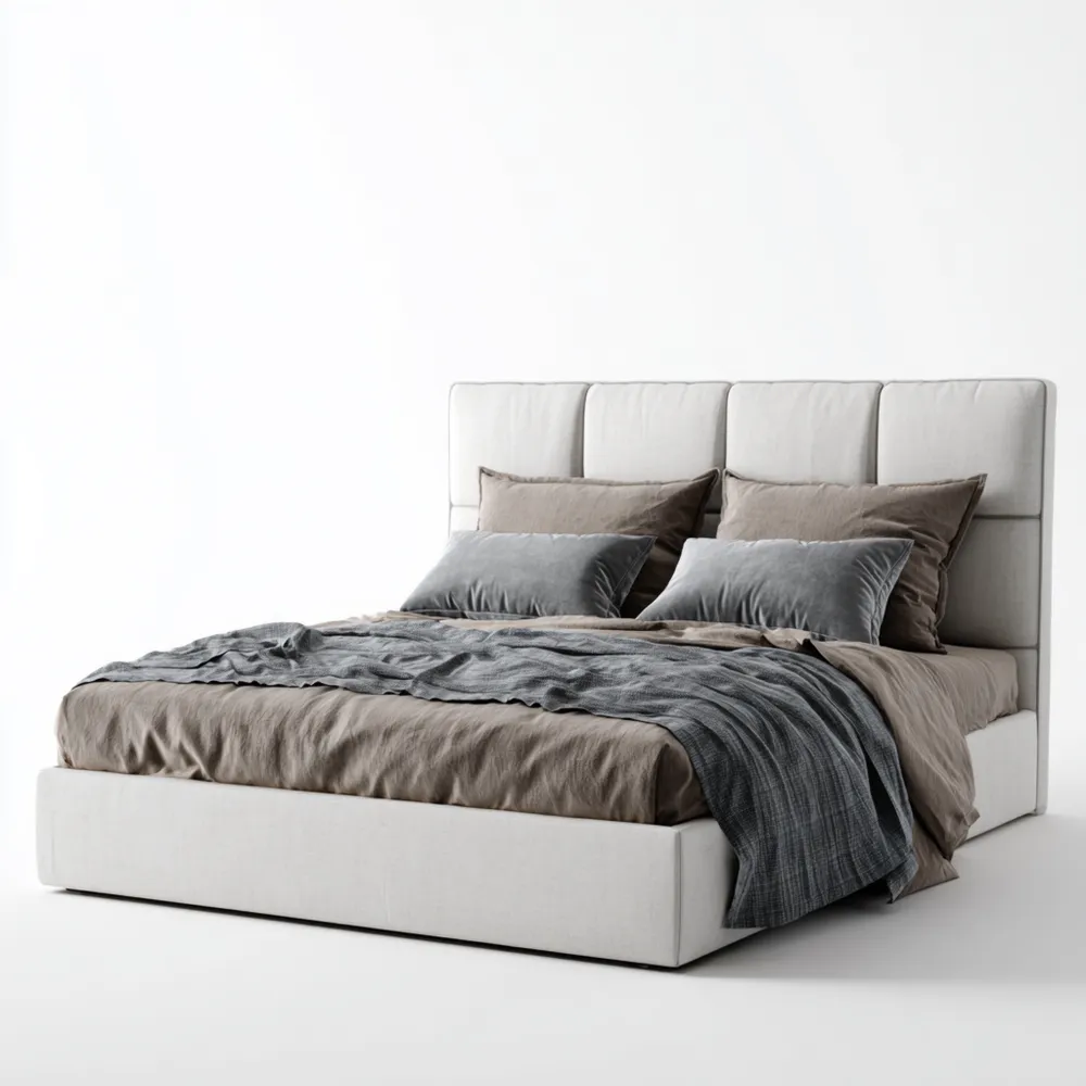 Cama Doble Tapizada 160x200x120 cm – Beige – Diseño Moderno-Delylahaus