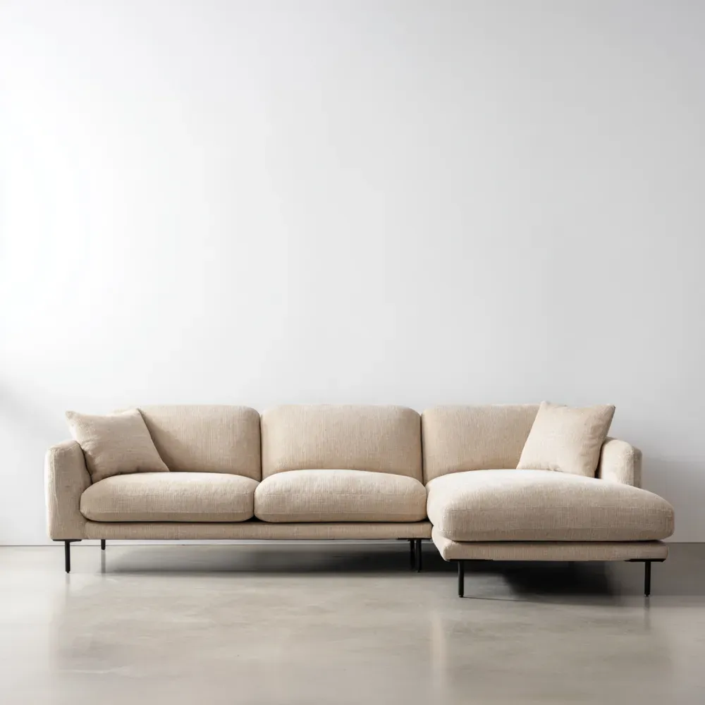 Sofá seccional tapizado en tela 280x100x85 cm – Beige – Diseño contemporáneo-Delylahaus