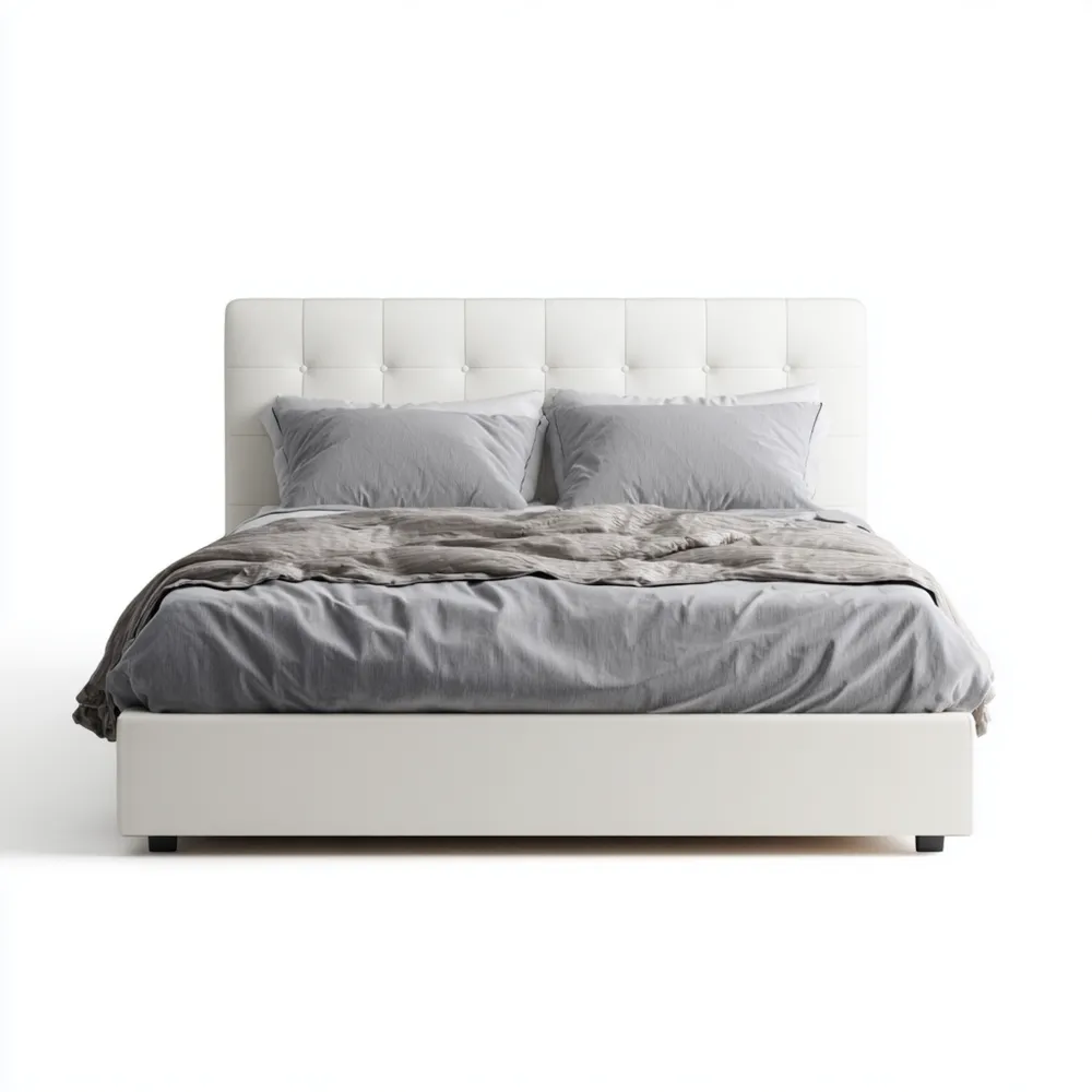 Cama de matrimonio tapizada en tela 200x160x80 cm – Blanca – Diseño moderno-Delylahaus