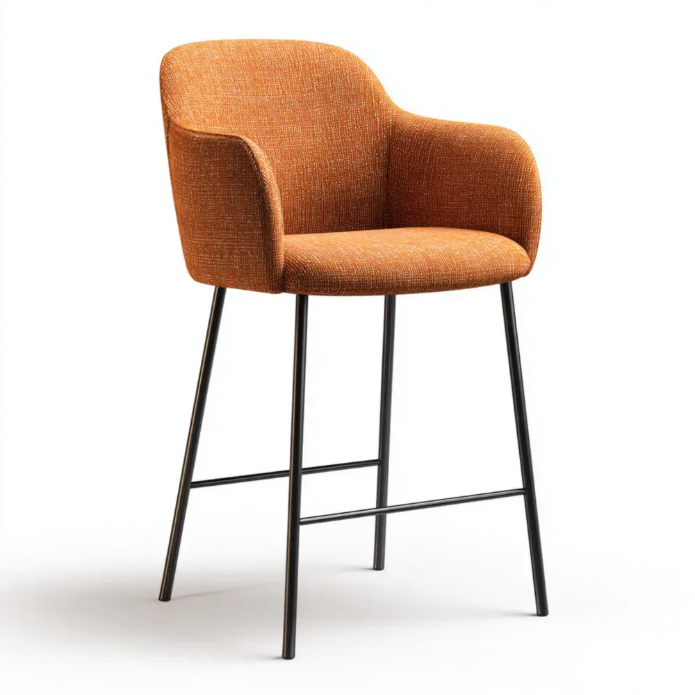 Taburete de Bar Tapizado Tela 40x40x90 cm - Naranja - Diseño Moderno-Delylahaus