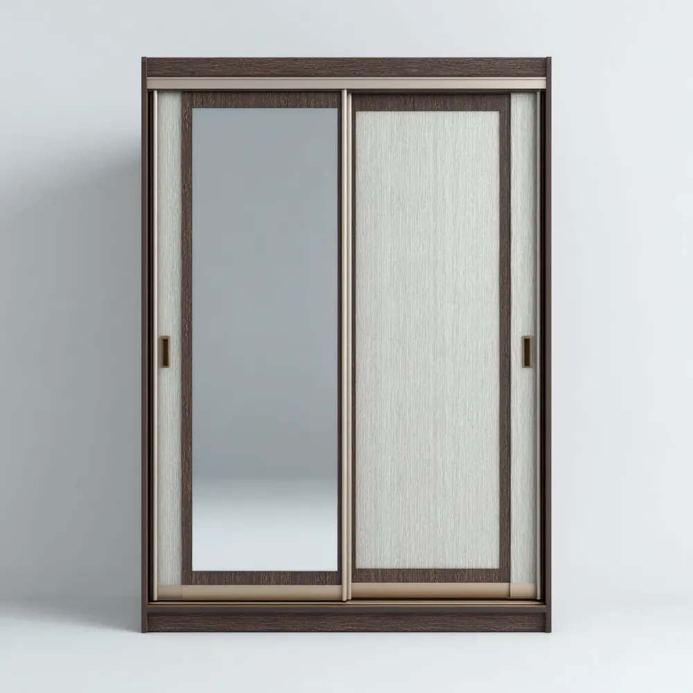 Armario de Puertas Corredizas con Espejo - Madera 200x60x220 cm - Diseño Contemporáneo - Marrón/Beige-Lumter
