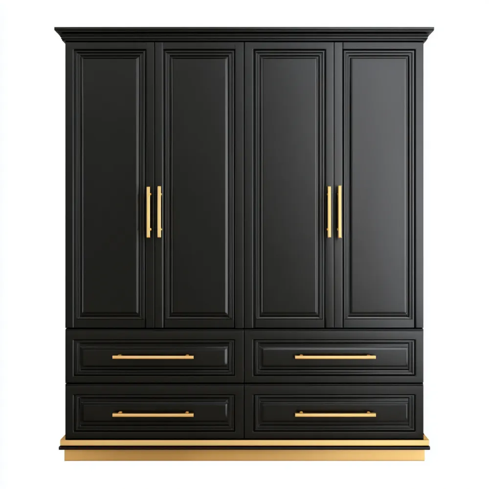 Armario de Puertas Batientes Madera 200x60x220 cm - Negro/Dorado - Diseño Clásico-Lumter