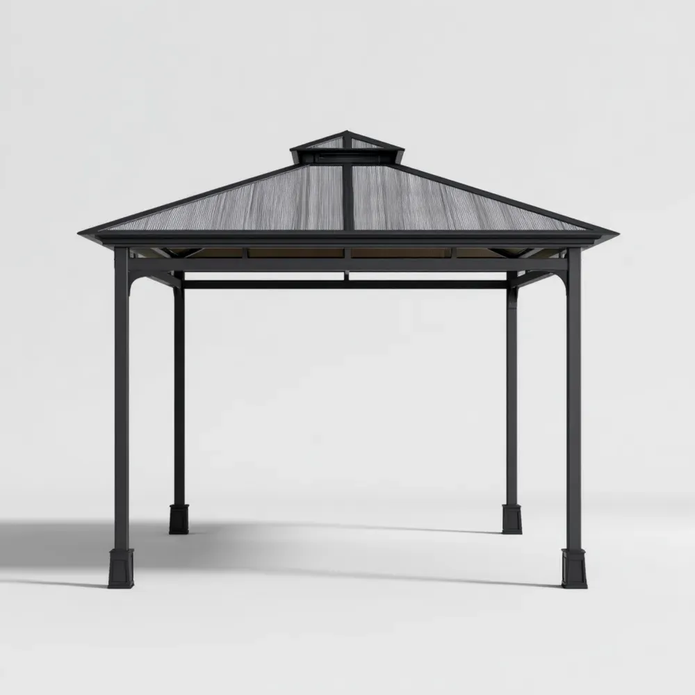 Pabellón de Jardín Metálico 300x300x270 cm - Gris Oscuro - Diseño Moderno-Lumter