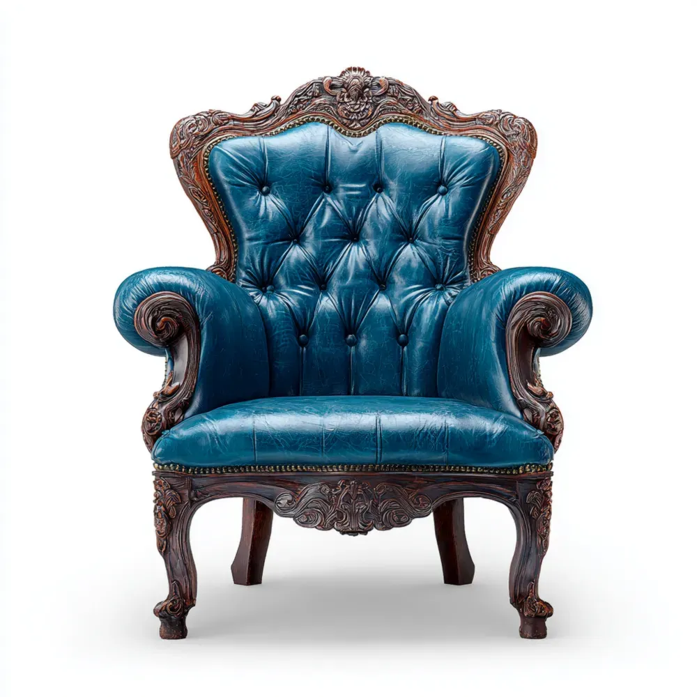 Sillón de Cuero Diseño Clásico 90x85x110 cm - Azul-Lumter