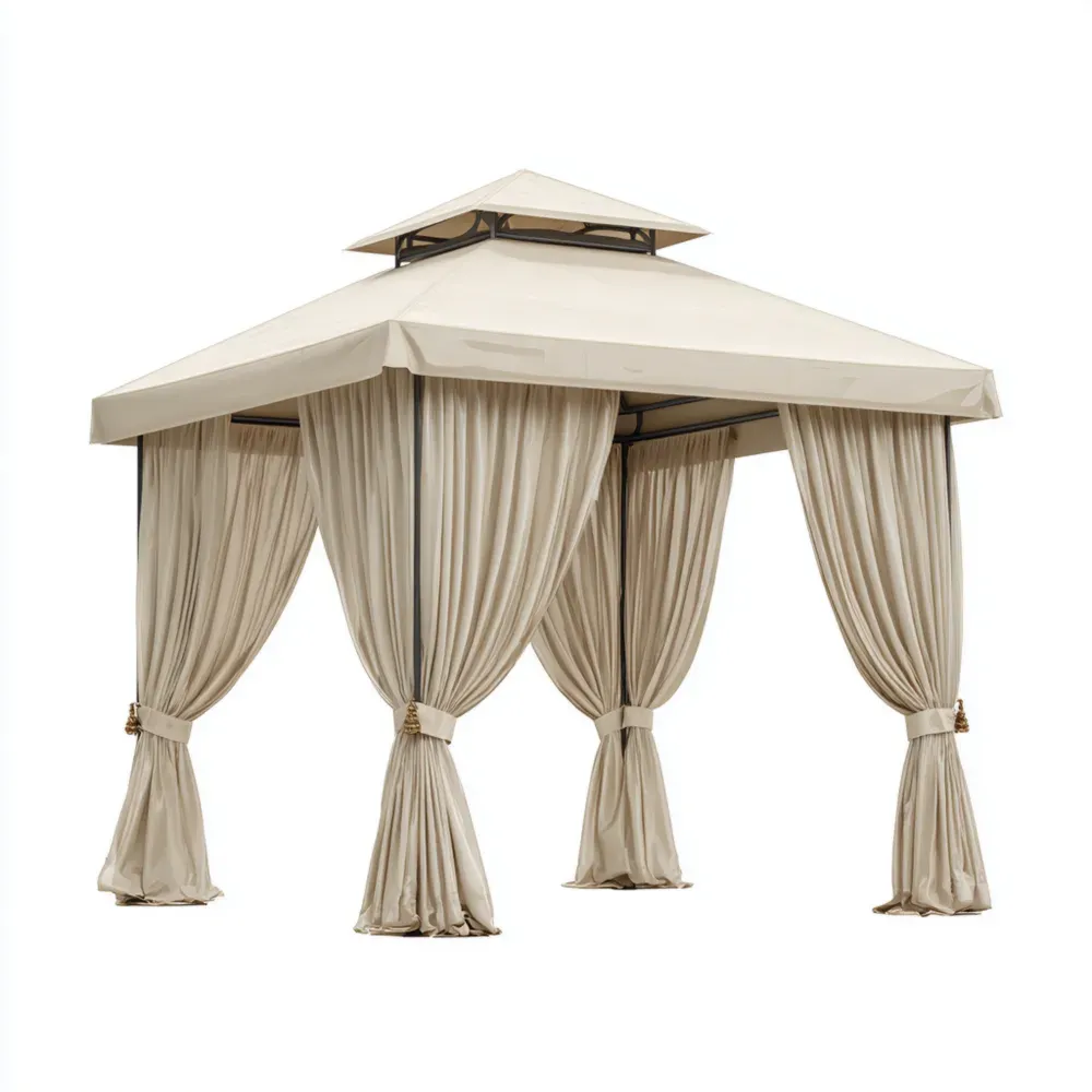 Pabellón de Jardín con Cortinas 300x300x260 cm - Beige - Diseño Elegante-Lumter