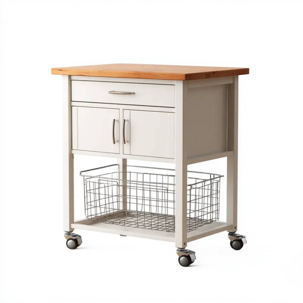 Carro de Cocina 60x40x90 cm con Encimera de Madera - Blanco-Lumter