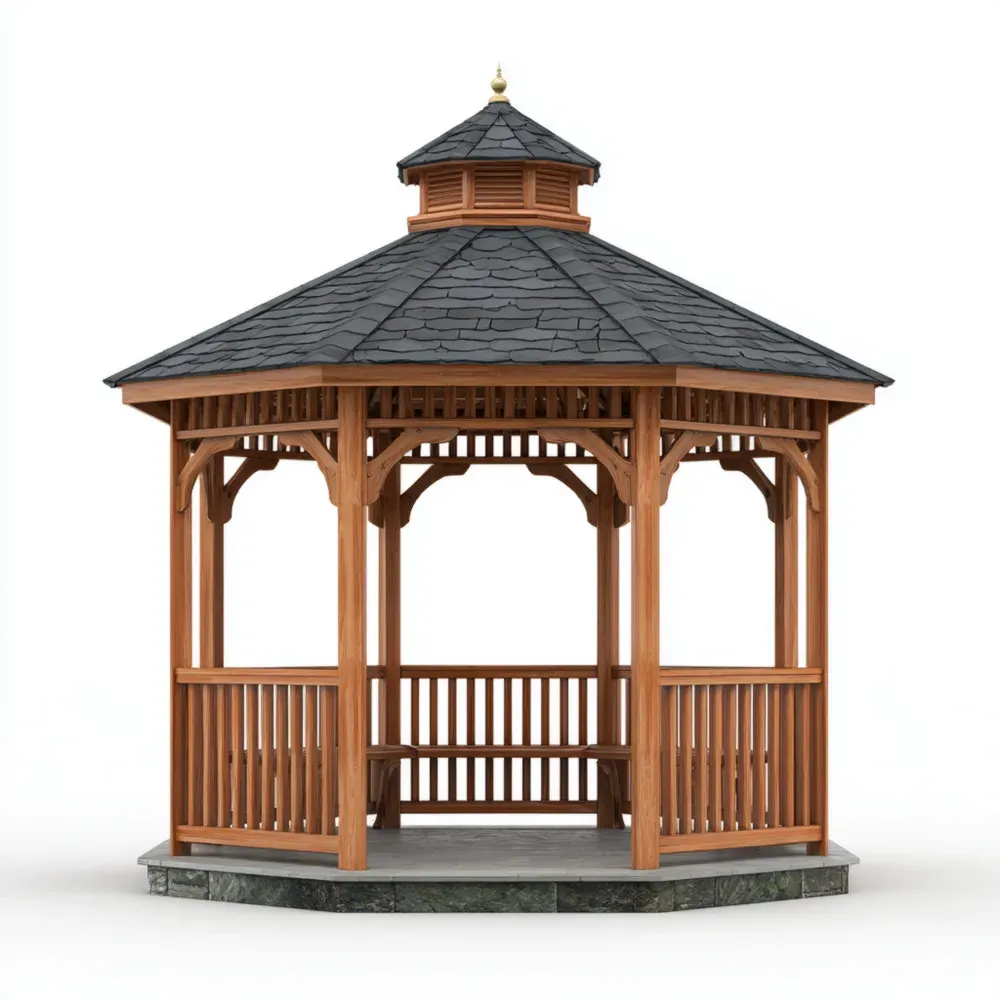 Pabellón de Madera 300x300x350 cm - Natural/Techo Oscuro - Diseño Clásico-Lumter