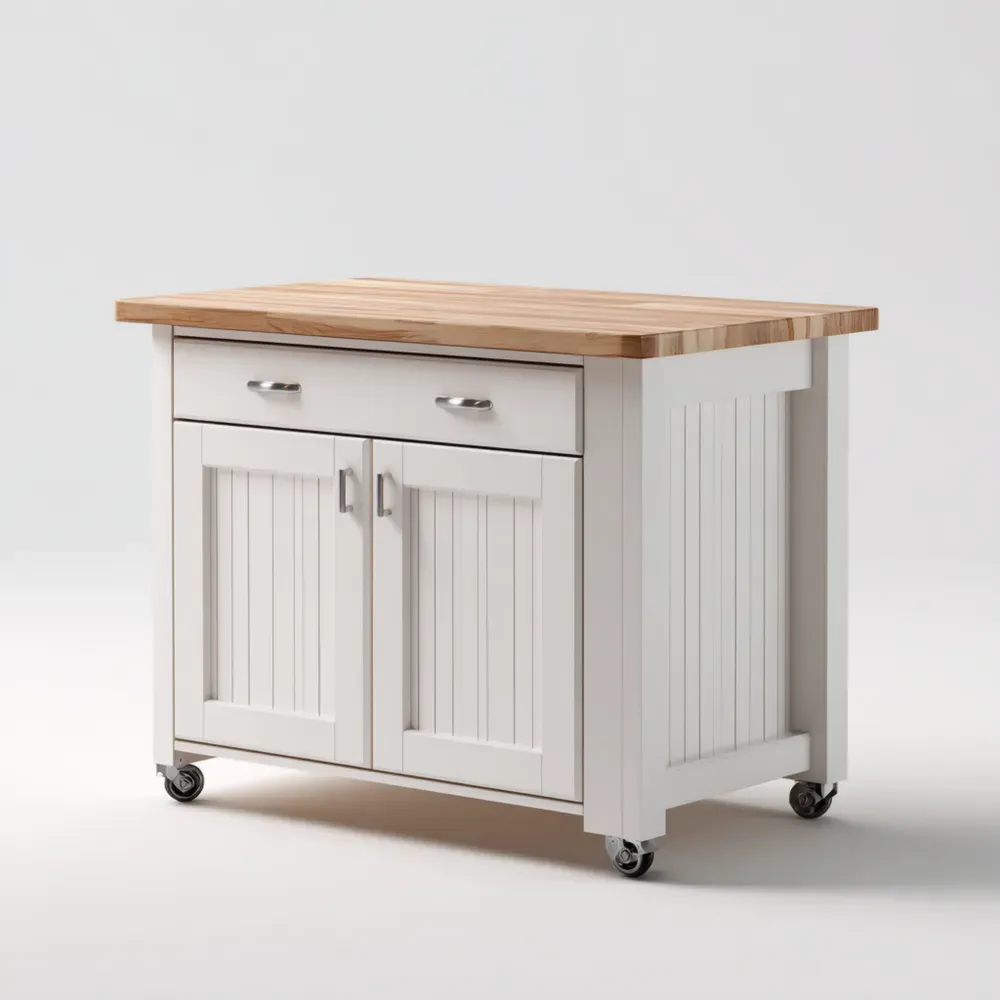 Carro de Cocina de Madera 90x60x90 cm con Encimera - Blanco/Madera Natural - Estilo Clásico-Lumter