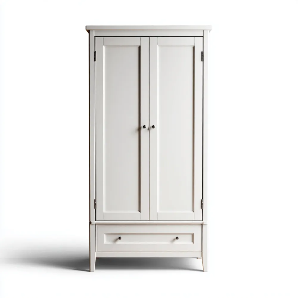 Armario de Madera 2 Puertas 1 Cajón 80x50x180 cm – Blanco – Estilo Clásico-Lumter