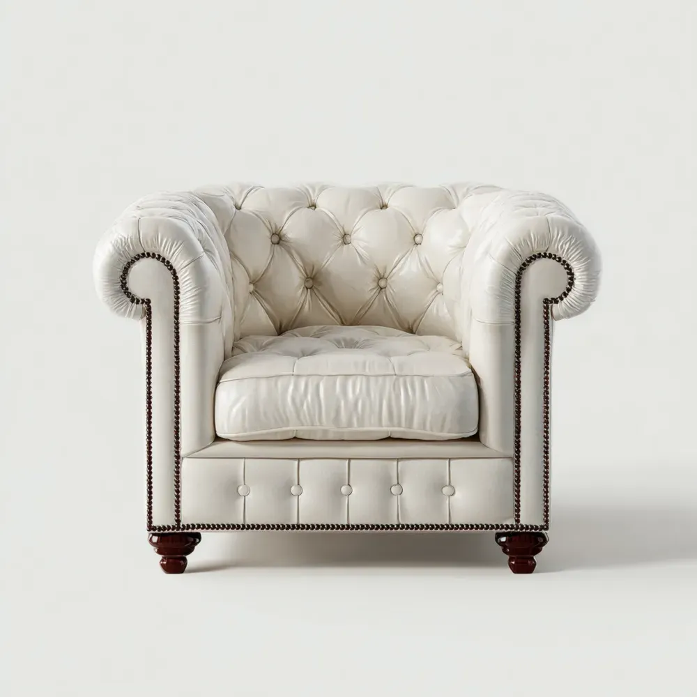 Sillón de cuero clásico 90x85x75 cm – Crema – Diseño Chesterfield-Lumter