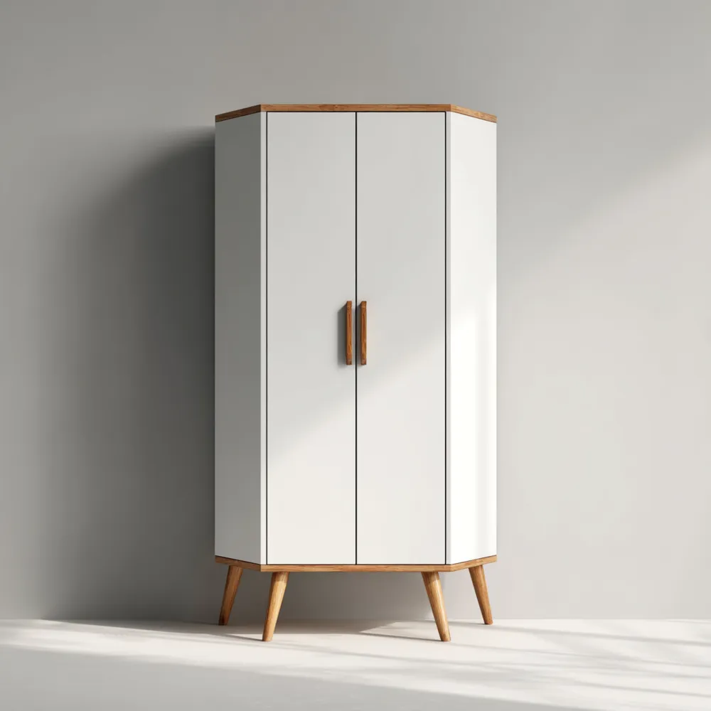 Armario Esquinero Madera Maciza Blanco/Madera Natural 80x50x180 cm - Diseño Moderno-Lumter