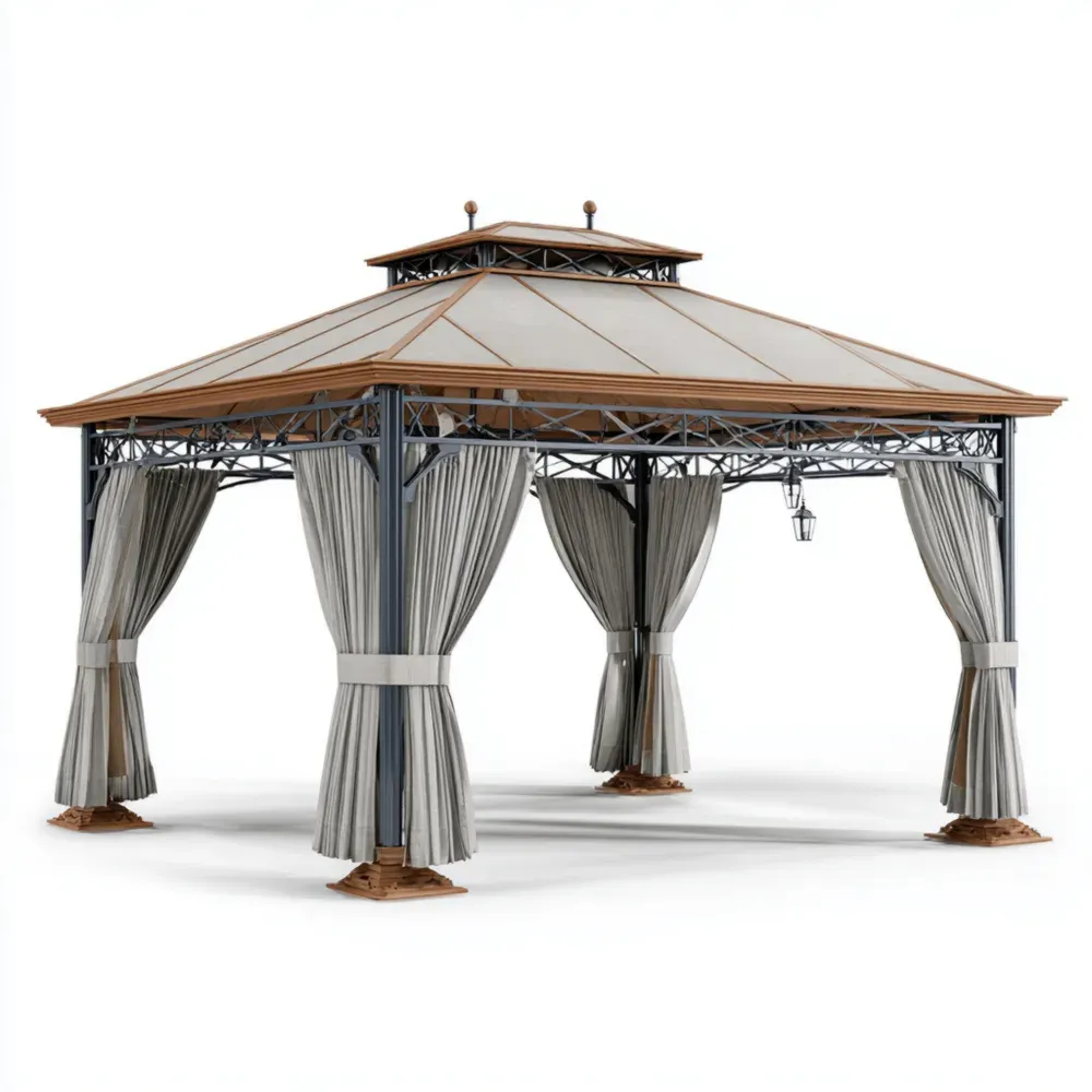 Pabellón de Jardín Estructura de Metal 4x3x3 m - Color Beige/Gris - Diseño Clásico-Lumter