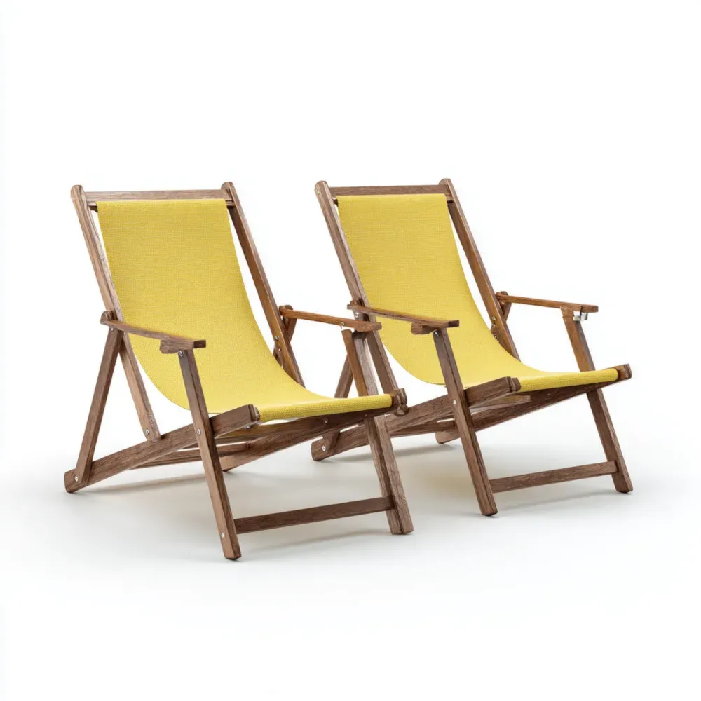 Juego de Sillas de Patio de Madera y Tela 90x60x75 cm - Amarillo - Diseño Clásico-Lumter