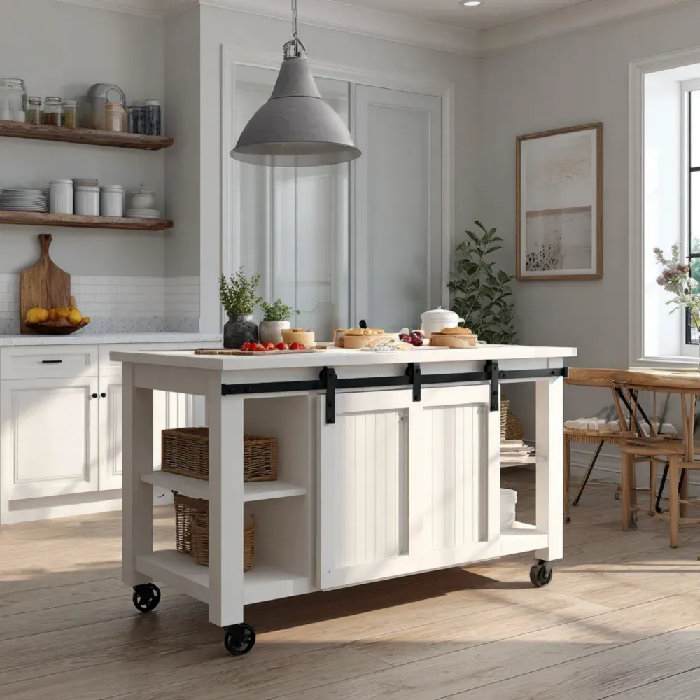 Carro de Cocina de Madera 120x60x90 cm - Blanco - Estilo Moderno-Lumter