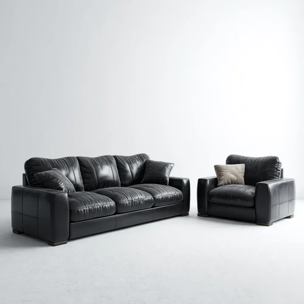 Conjunto de sofás de cuero 250x100x90 cm – Negro – Diseño moderno-Lumter