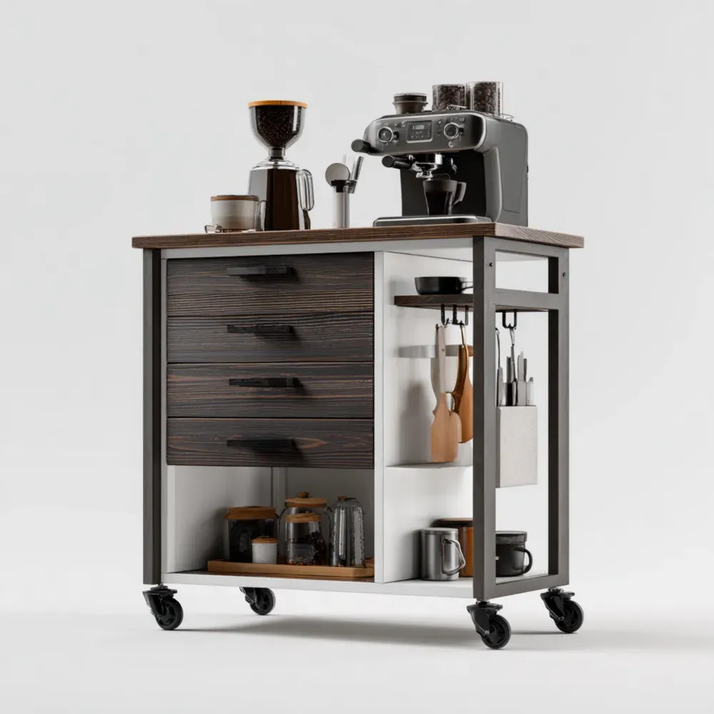 Carro de cocina 80x40x85 cm Madera Oscura y Metal – Rústico-Lumter