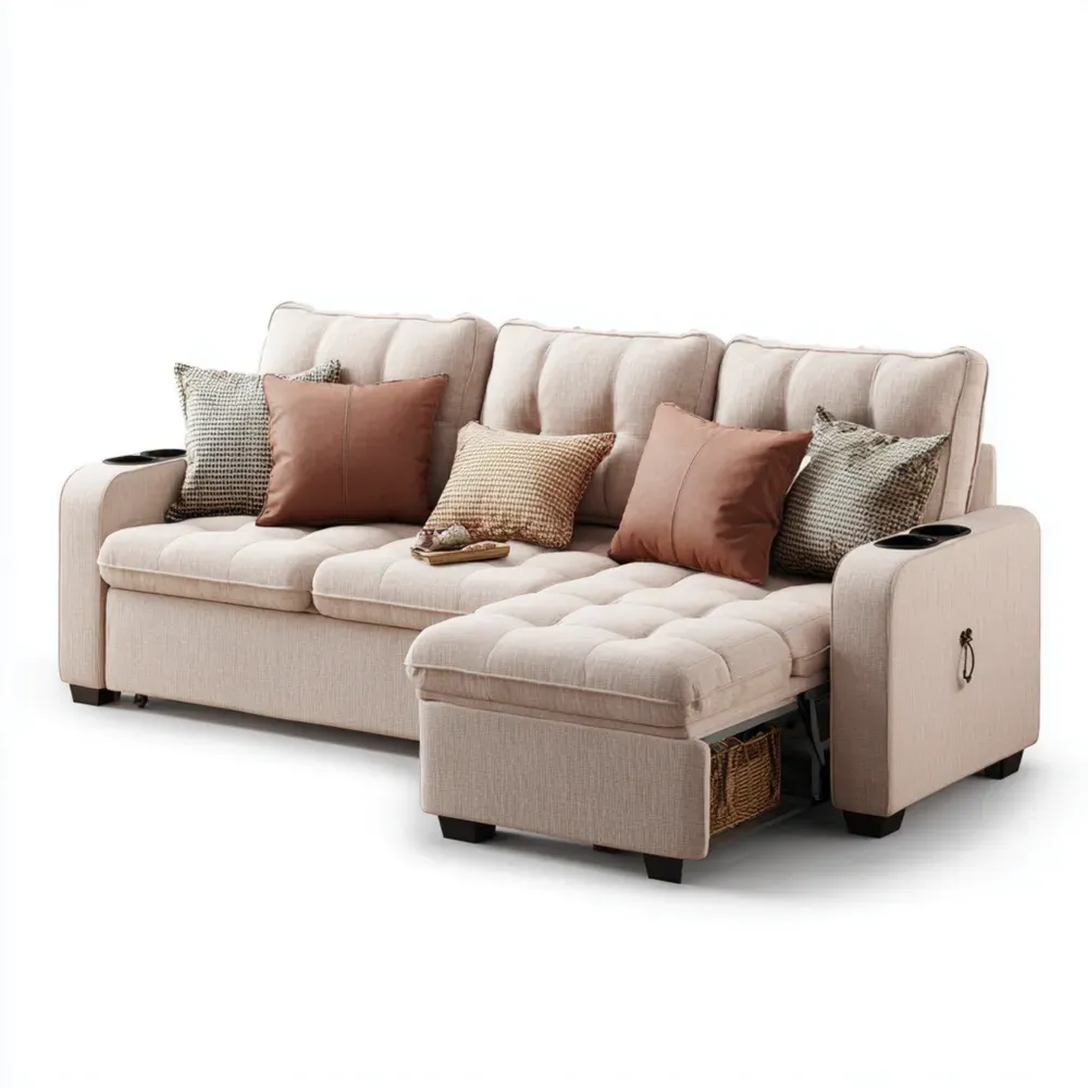 Sofá seccional tapizado en tela 200x90x85 cm – Beige – Diseño moderno-Lumter