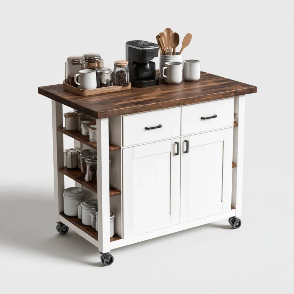 Carro de Cocina de Madera con Ruedas 120x60x90 cm - Blanco y Marrón-Lumter