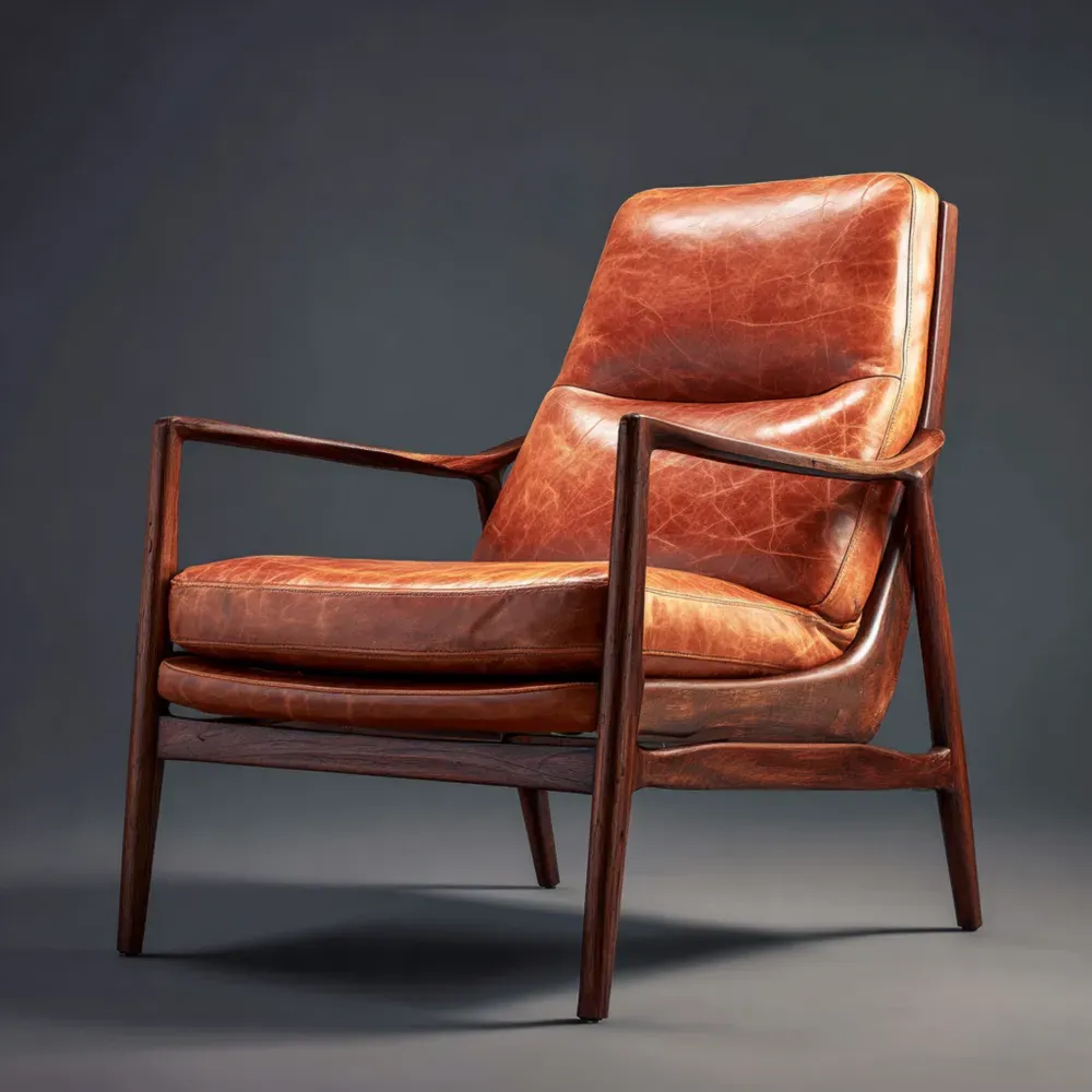 Sillón de Cuero Genuino 75x80x85 cm Diseño Vintage – Madera Robusta – Marrón-Lumter