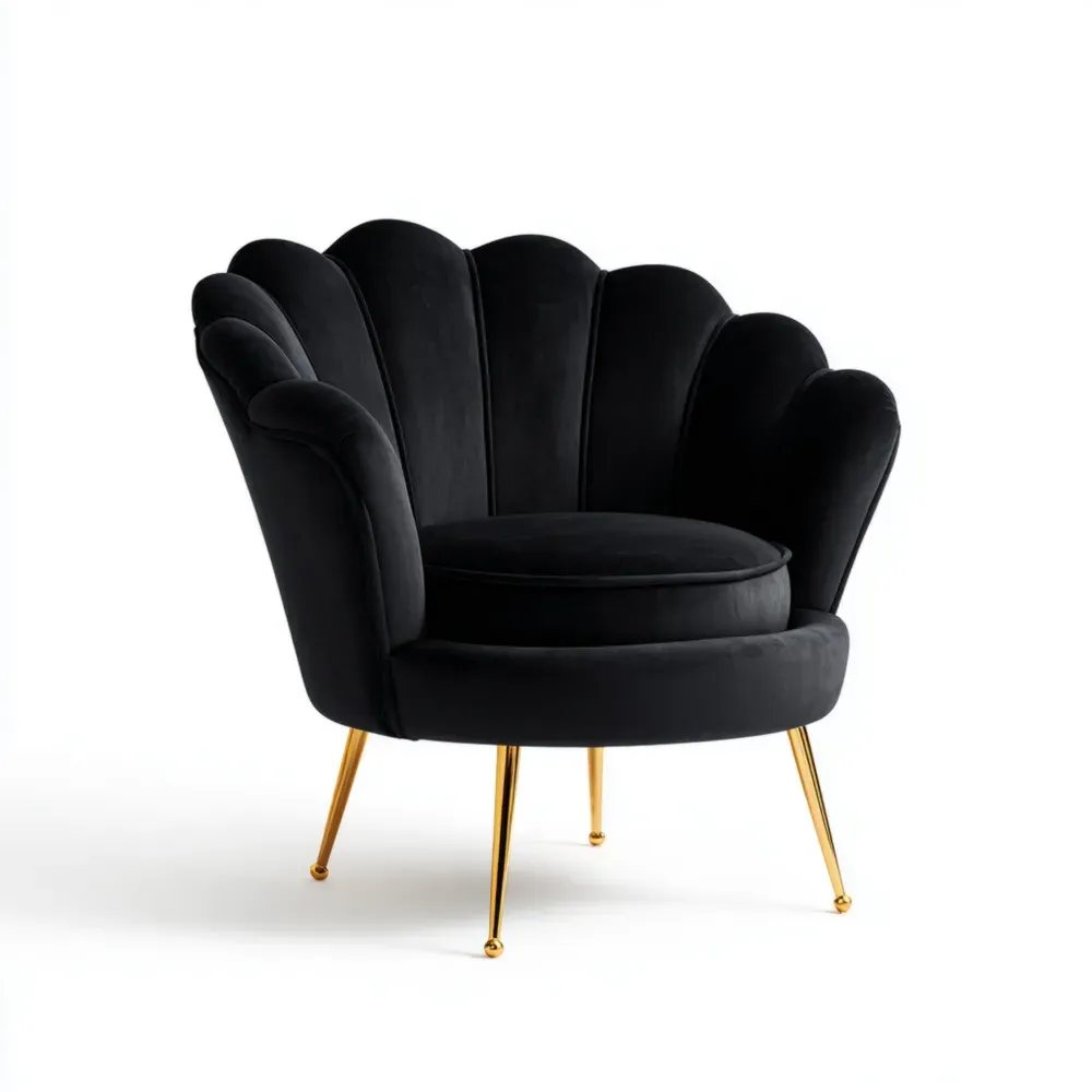 Sillón Tapizado Terciopelo 85x90x80 cm - Negro - Diseño Contemporáneo-Lumter