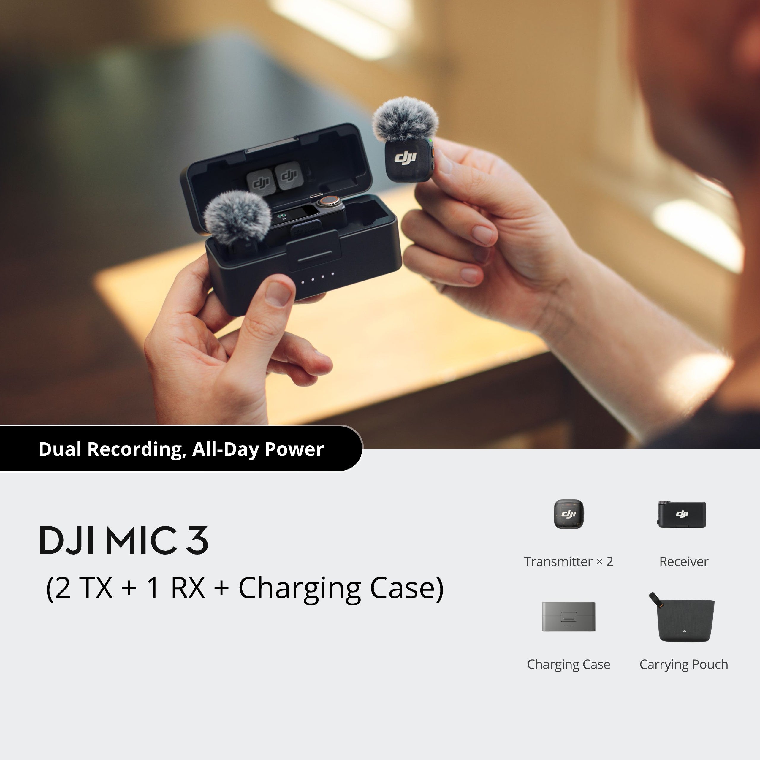 Mic 3 Combo (2 Transmitter + 1 Receiver + Charging Case)