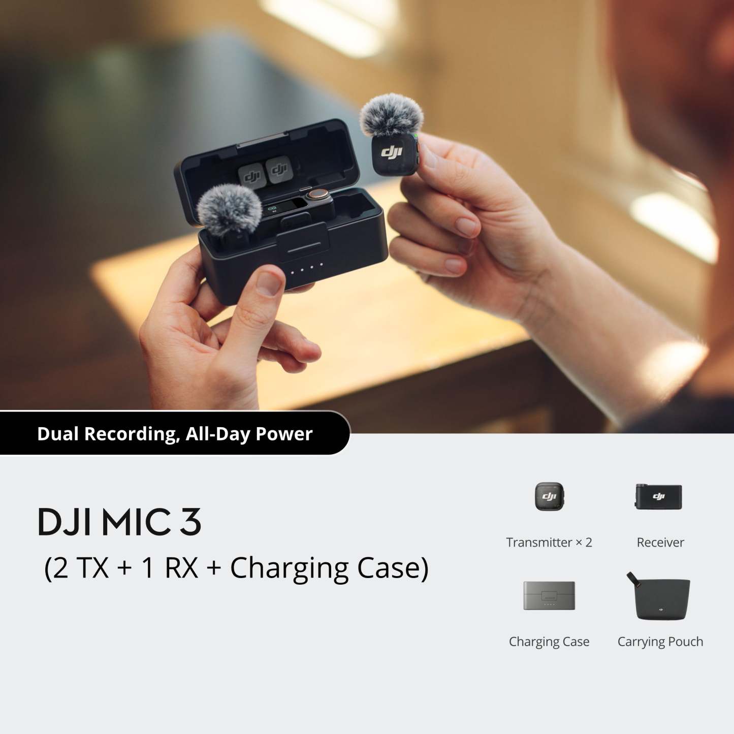 Mic 3 Combo (2 Transmitter + 1 Receiver + Charging Case)