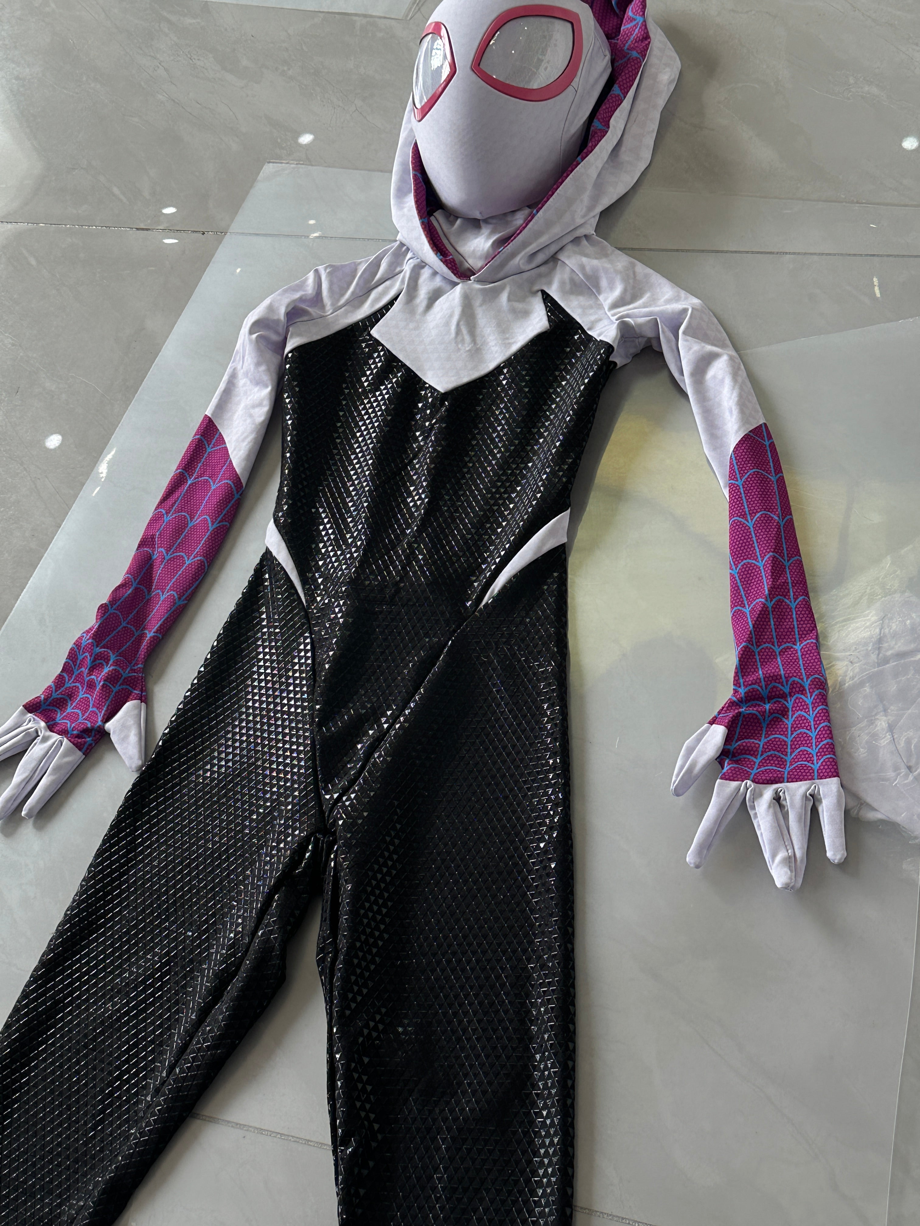Gwen Spidey Suit with Face shell & Silk-Screen Printing Movie Prop Replica（Wearable)