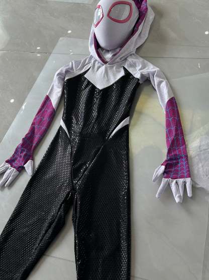 Gwen Spidey Suit with Face shell & Silk-Screen Printing Movie Prop Replica（Wearable)