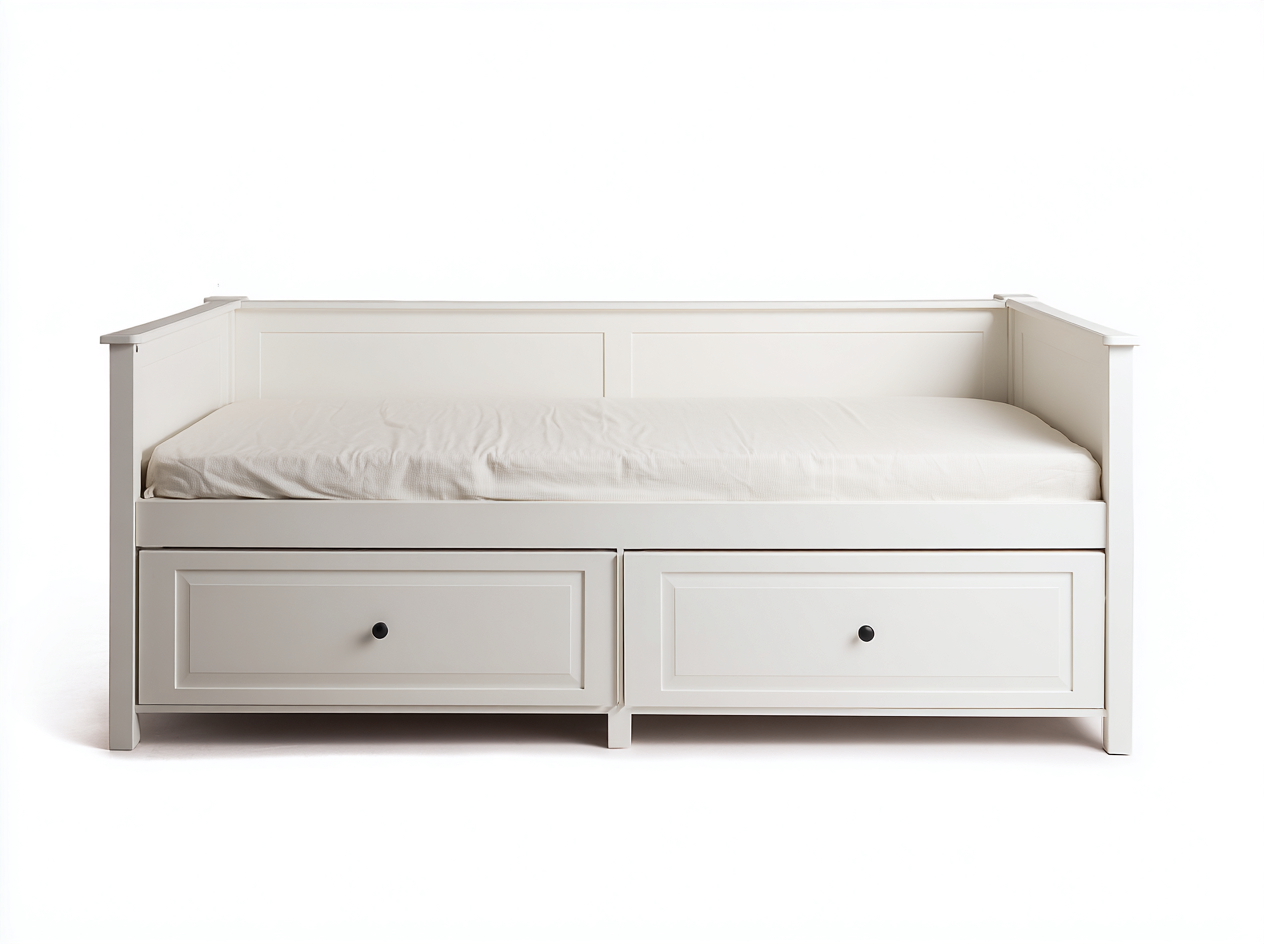 Sofá cama madera 190x85x75 cm color blanco con almacenamiento para salón diseño contemporáneo-Bamboouppad