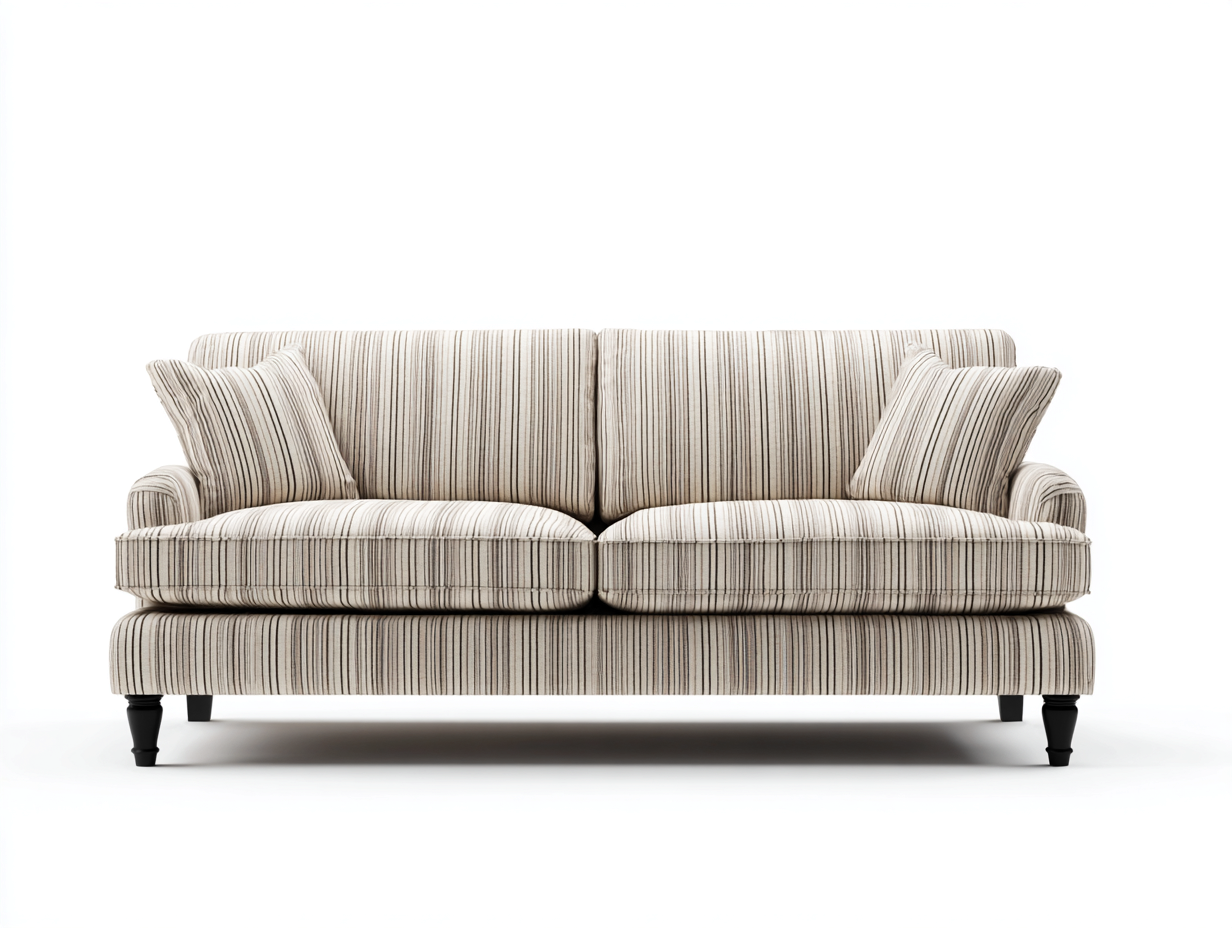 Sofás 2 plazas 185x88x82 cm - tela beige a rayas - diseño clásico para salón-Bamboouppad