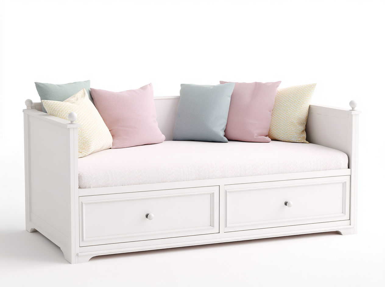 Sofá cama madera 200x90x80 cm color blanco con almacenamiento para salón diseño moderno-Bamboouppad