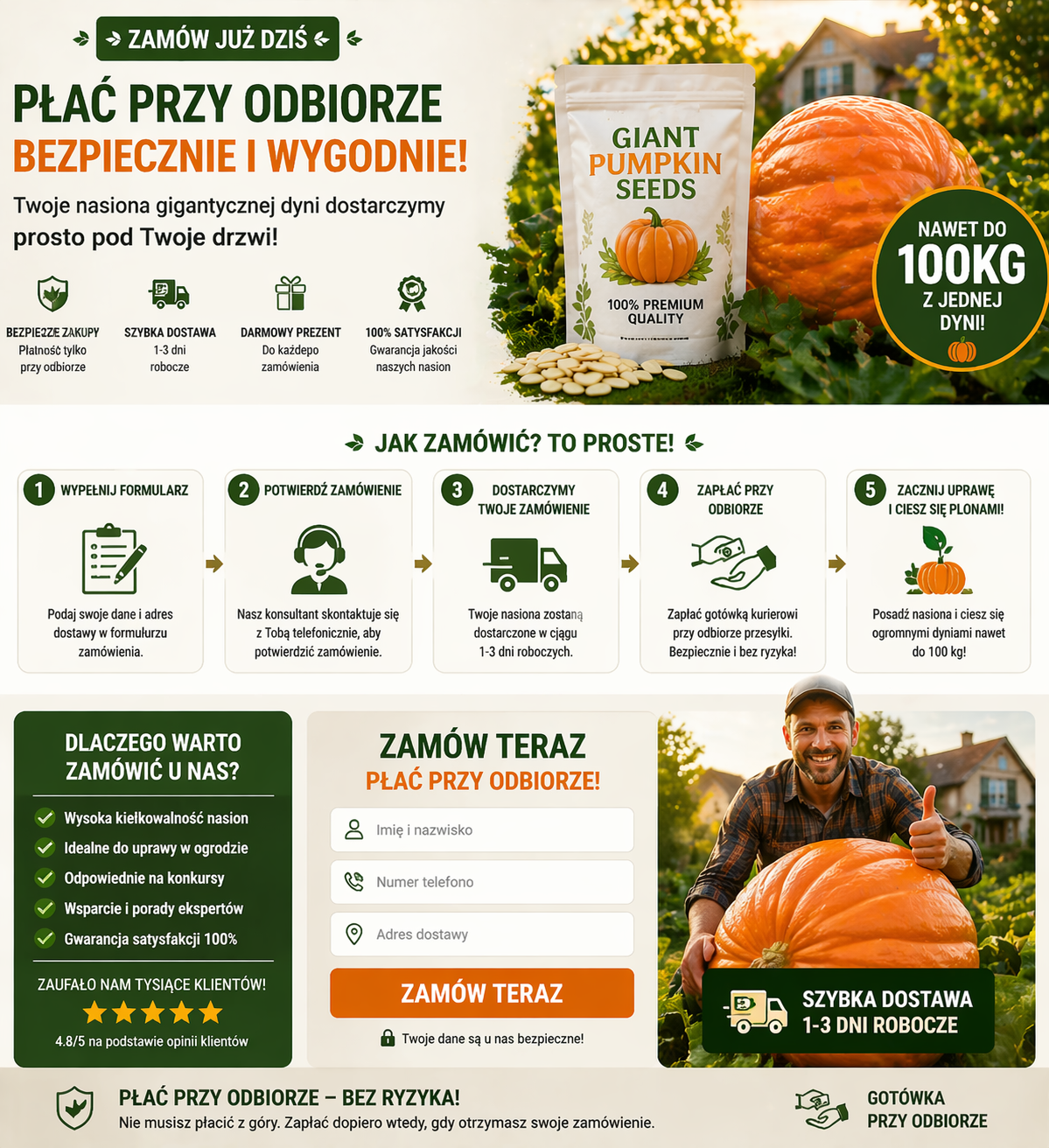 🌟 Wyhoduj Gigantyczną Dynię w Swoim Ogrodzie – Zestaw 3 Opakowań + Darmowy Nawóz i Poradnik! 🎃