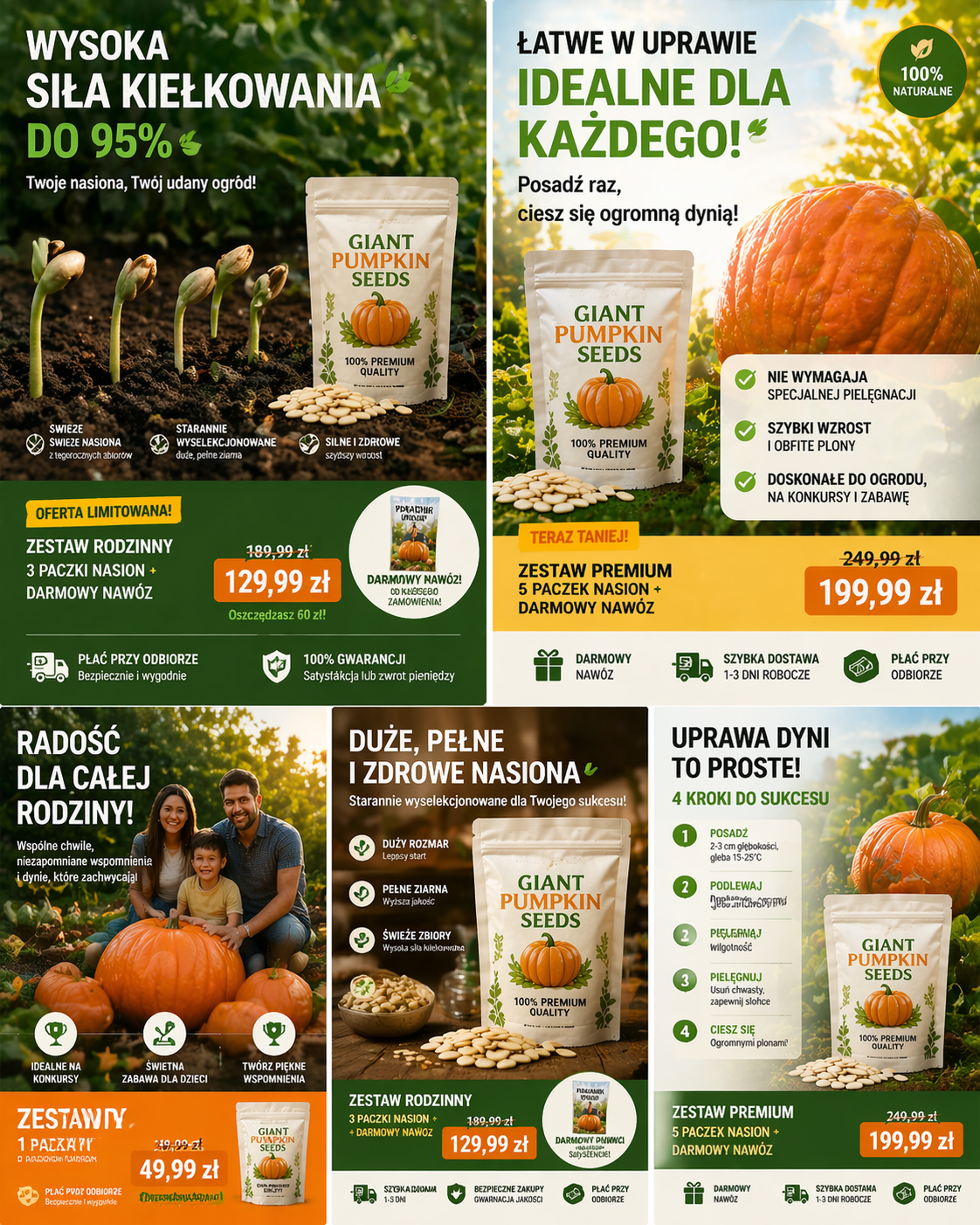 🌟 Wyhoduj Gigantyczną Dynię w Swoim Ogrodzie – Zestaw 3 Opakowań + Darmowy Nawóz i Poradnik! 🎃