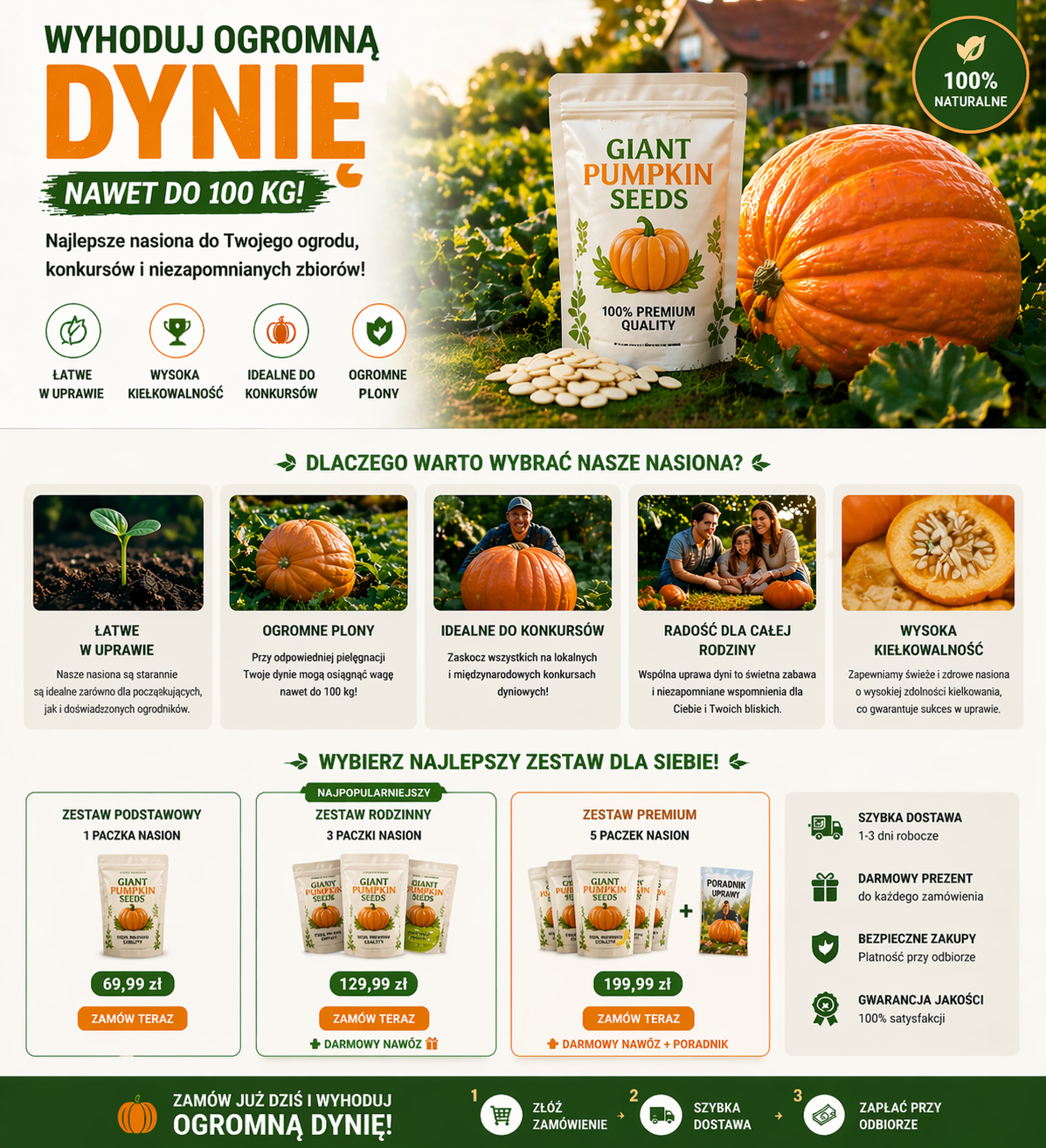 🌟 Wyhoduj Gigantyczną Dynię w Swoim Ogrodzie – Zestaw 3 Opakowań + Darmowy Nawóz i Poradnik! 🎃