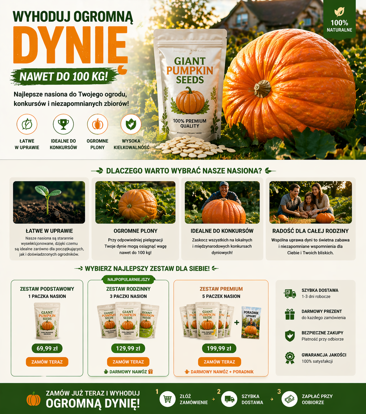 🌟 Wyhoduj Gigantyczną Dynię w Swoim Ogrodzie – Zestaw 3 Opakowań + Darmowy Nawóz i Poradnik! 🎃