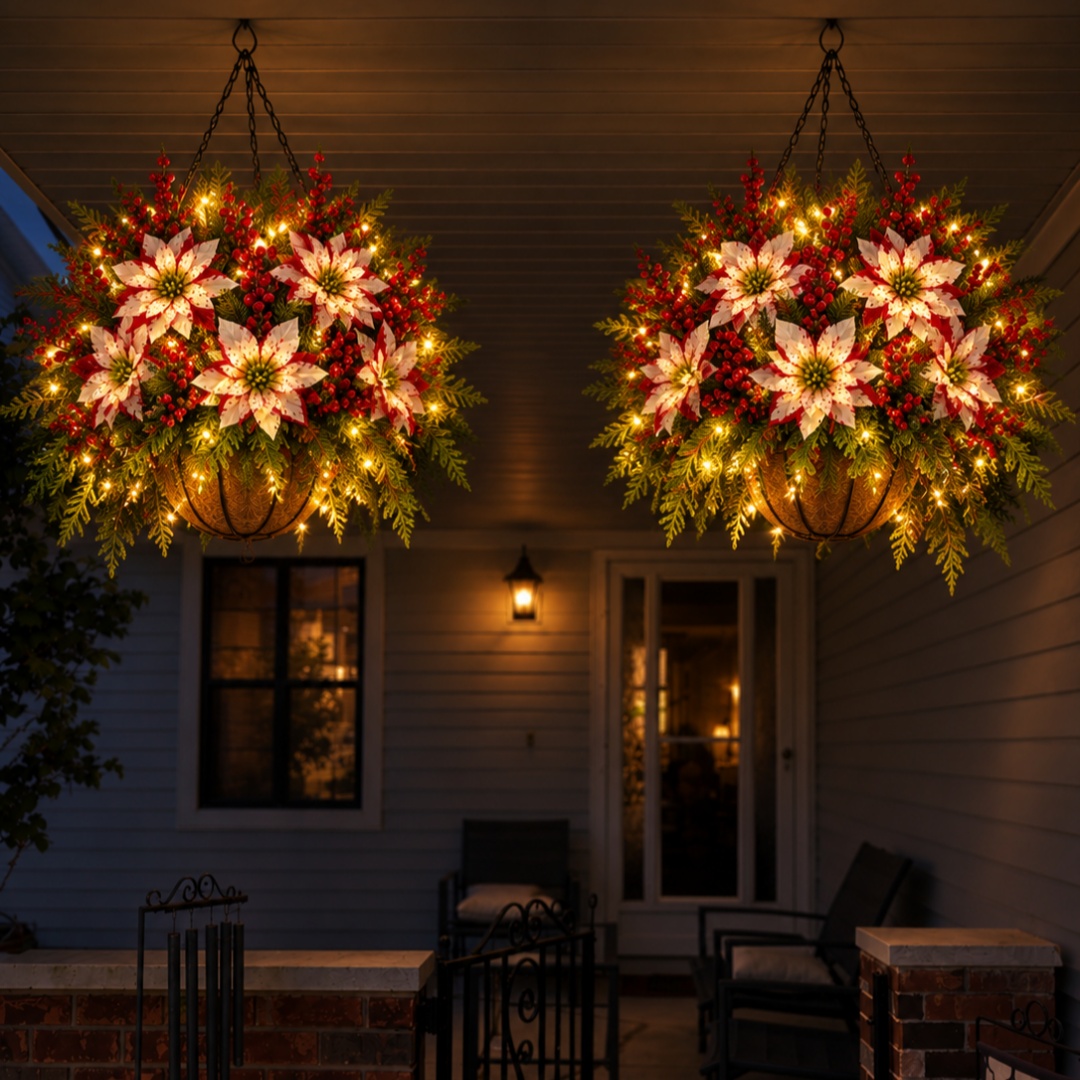 🎄Christmas Hot Sale🏆Pre-Lit Artificial Christmas Flowers Hanging Basket