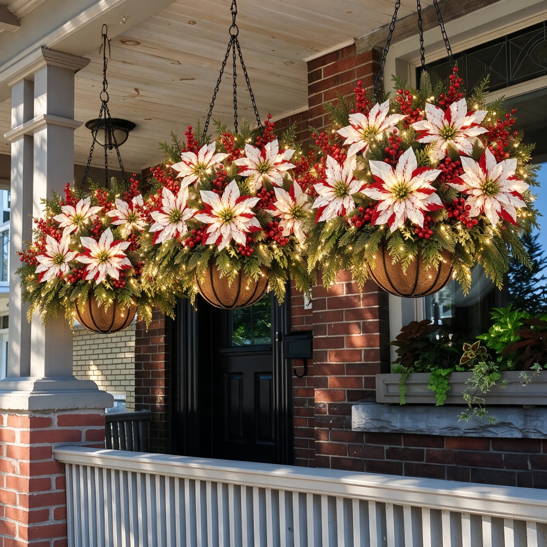 🎄Christmas Hot Sale🏆Pre-Lit Artificial Christmas Flowers Hanging Basket