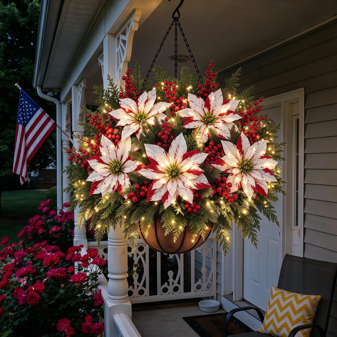 🎄Christmas Hot Sale🏆Pre-Lit Artificial Christmas Flowers Hanging Basket